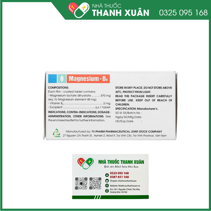 Magnesium - B6 TV.Pharm làm giảm các triệu chứng thiếu hụt magnesi